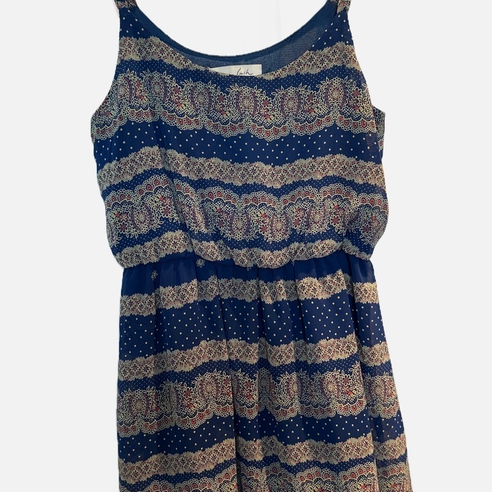 LUSH XS Tank Dress in blue polko dots, floral and stripes design in size XS - Picture 4 of 5